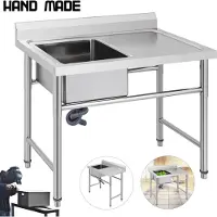 Vevor Évier Inox de Cuisine 1 Bac Évier sur Pieds en Acier Inox Anti-Eclaboussures Lavabo Inox Professionnel pour Faire la Plonge Cuisine de Restaurants