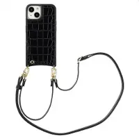 Selencia Coque de télephone Nova Croco avec cordon et porte-cartes pour Apple iPhone 15 - Noir
