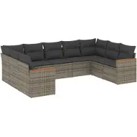 vidaXL Ensemble de salon de jardin 9 pièces avec coussins Gris Poly rotin