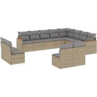vidaXL Ensemble de 12 canapés de jardin avec coussins Beige Poly Rattan