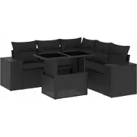 vidaXL Ensemble de salon de jardin 6 pièces avec coussins noir poly rotin
