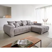 DELIFE Canapé-d'angle Josea 300x220 cm velours côtelé gris argenté méridiènne droite