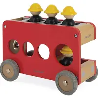Janod Bolid - Camion de pompiers Jouet en bois avec échelle et pompiers