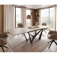 DELIFE Table à manger Edge 200-300x100 céramique Laminam Sabbia couleur chêne Spider acier plat noir extensible