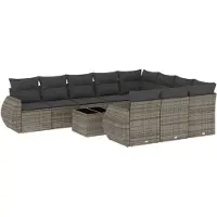 vidaXL Ensemble de salon de jardin 11 pièces avec coussins Gris Poly rotin