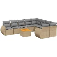 vidaXL Ensemble de salon de jardin 10 pièces avec coussins Beige Poly Rattan