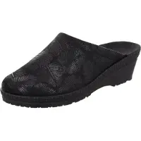 Rohde Pantoufle pour femmes en microvelours, imprimée avec un motif de feuilles, modèle Neustadt-50 2450, taille : 40 EU, couleur : noir