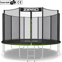 Zipro Trampoline Jump Pro Out | 12FT Ø 374 cm | Trampoline de jardin Trampoline pour enfants Kit complet avec filet extérieur, échelle et housse de protection, pour l'extérieur, vert