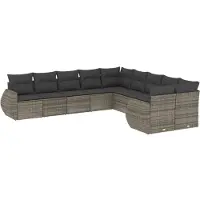 vidaXL Ensemble de salon de jardin 10 pièces avec coussins Gris Poly Rattan