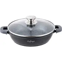 Cheffinger Sauteuse 28 Cm Revêtue En Marbre Avec Poignées En Silicone Et Couvercle En Verre Cheffinger Noir