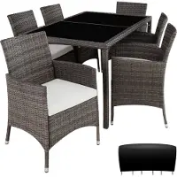 TecTake Salon de jardin 6 places avec housse de protection - gris/blanc