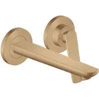 Hansgrohe Robinet de lavabo à levier unique, encastré, pour montage mural, avec un bec de 195 mm - Design cubique, finition bronze brossé