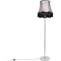 QAZQA Lampadaire en laiton avec abat-jour Granny noir-gris 45 cm - Kaso
