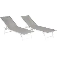 Happy Garden Lot De 2 Bains De Soleil Pliants Sicilia En Textilène Gris - Structure Blanche