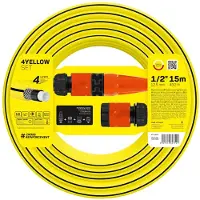 Cellfast Tuyau d'arrosage , couleur jaune, 1/2", 15 mètres, avec raccords