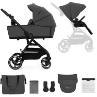 Kinderkraft YOXI Poussette 2 en 1 jusqu'à 27 kg - Baignoire bébé & nacelle sport - légère - Roues increvables - TRAVEL SYSTEM - Gris
