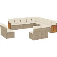 vidaXL Ensemble de 13 canapés de jardin avec coussins Beige Poly Rattan