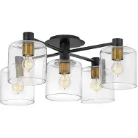 HINKLEY Suspension Axel noir-laiton vieilli 5xE27x60W verre, dimensions : 27,2 x 80,8 x 80,8 cm, IP20,