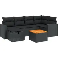 vidaXL Ensemble de salon de jardin 7 pièces avec coussins noir poly rotin