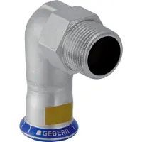 Geberit Mapress, raccord coudé 90 degrés, acier inoxydable gaz, d28 mm, R1, 1 pièce.