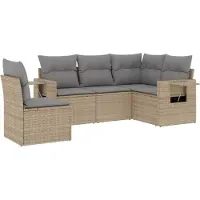 vidaXL Ensemble de salon de jardin 5 pièces avec coussins Beige Poly Rattan