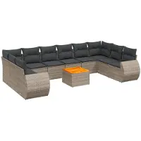 vidaXL Ensemble de salon de jardin 11 pièces avec coussins Gris Poly rotin
