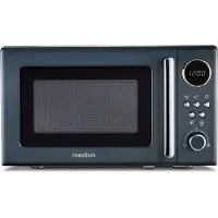 Medion Micro-ondes rétro petit format (20 litres, environ 800 watts, 5 niveaux de puissance, 8 programmes automatiques, affichage numérique, fonction décongélation, compact, MD15000) gris