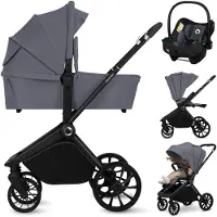 Lionelo Poussette combinée Mika Plus 3en1 jusqu'à 38 mois (22kg), capote XXL avec UPF50+, réglage de la poignée parentale en 3 positions - Gris