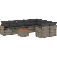 vidaXL Ensemble de salon de jardin 10 pièces avec coussins Gris Poly Rattan