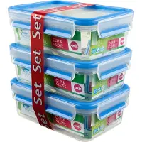 EMSA Boîte de conservation hermétique Clip & Close, 1 litre, lot de 3, bleu transparent
