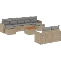 vidaXL Ensemble de salon de jardin 10 pièces avec coussins Beige Poly Rattan
