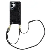 Selencia Coque de télephone Nova Croco avec cordon et porte-cartes pour Samsung Galaxy S25 Ultra - Noir