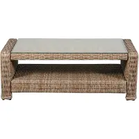 Ebuy24 Gram Table basse jardin avec plateau en verre, teinte naturelle.