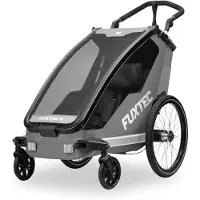 FUXTEC Remorque pour vélo FX-FA1S | monoplace pliable avec poignée de poussée & attelage | Protection contre la pluie | Drapeau de sécurité | Ceinture à 5 points | Charge max. 35kg Gris