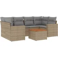 vidaXL Ensemble de salon de jardin 7 pièces avec coussins Beige Poly Rattan