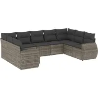 vidaXL Ensemble de salon de jardin 9 pièces avec coussins Gris Poly rotin