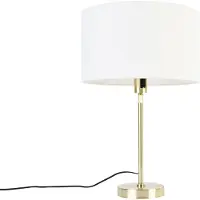 QAZQA Lampe de table dorée réglable avec abat-jour blanc 35 cm - Parte