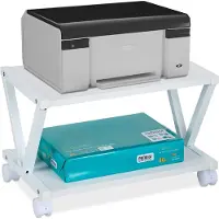 Relaxdays Support pour imprimante , 2 niveaux, chariot pour imprimante, H x L x P : 28 x 44 x 28,5 cm, avec roulettes, table pour imprimante, blanc