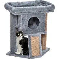 PawHut griffoir avec barre de jute, griffoir, meuble pour chat, MDF peluche, gris clair D30-368