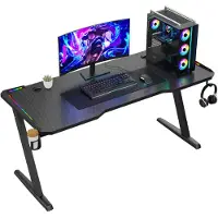 Avalo Bureau de gaming - - 140x60x73 CM - Éclairage LED Intégré - Noir