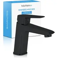 Bächlein Robinet de salle de bain , look classique, mitigeur monocommande avec cartouche céramique longue durée, 2 flexibles de raccordement et clé de montage, robinet de salle de bain noir mat