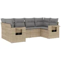 vidaXL Ensemble de salon de jardin 6 pièces avec coussins Beige Poly Rattan
