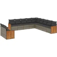 vidaXL Ensemble de salon de jardin 11 pièces avec coussins Gris Poly rotin