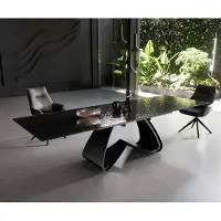 DELIFE Table à manger Edge 200-300x100 verre fondu noir fumé relief en 3D cadre en W noir extensible