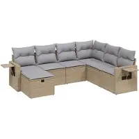 vidaXL Ensemble de salon de jardin 7 pièces avec coussins Beige Poly Rattan