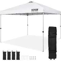 Vevor Tonnelle Pop-up 304,8x304,8 cm Tonnelle Auvent Jardin Bâche Enduit Argenté PU 250D Sac à Roulettes Portable 4 Sacs de Sable Abri Solaire Imperméable pour Plein Air