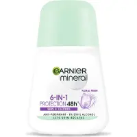 Garnier Mineral Antitranspirant 6-en-1 Protection, Parfum Fleuri, Roll-On, 50ml