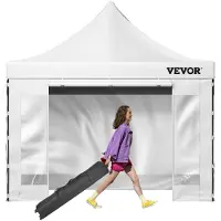 Vevor Tonnelle Imperméable 3x3 m Tente Pop-up Jardin avec Parois Latérales Pavillon Terrasse Extérieure Abri Pliable Soleil Pluie Neige Résistant aux UV et Sac à Roulettes pour Fête Arrière-Cour Blanc