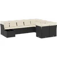 vidaXL Ensemble de 10 canapés de jardin avec coussins noir poly rotin