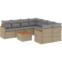 vidaXL Ensemble de salon de jardin 9 pièces avec coussins beige Poly rotin